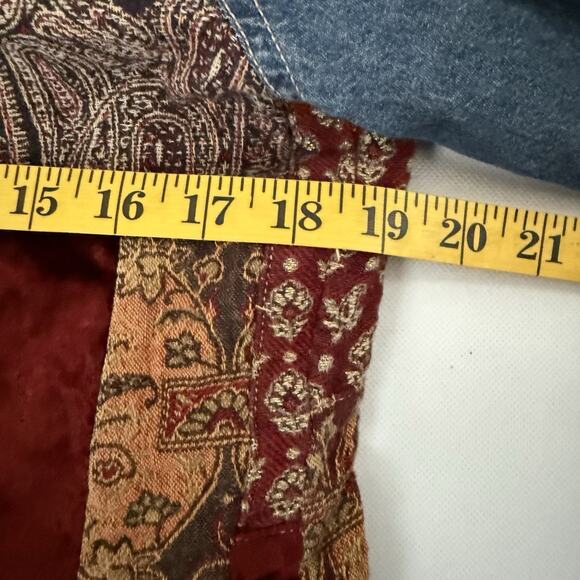 Out Of The Blue J Jill Patchwork Velvet Tapestry Denim Jean Mixed Media Jacket M - Picture 5 of 6